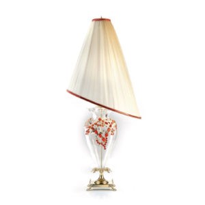 Настольная лампа белая с абажуром асимметричной формы и красным хрусталем, артикул L1612